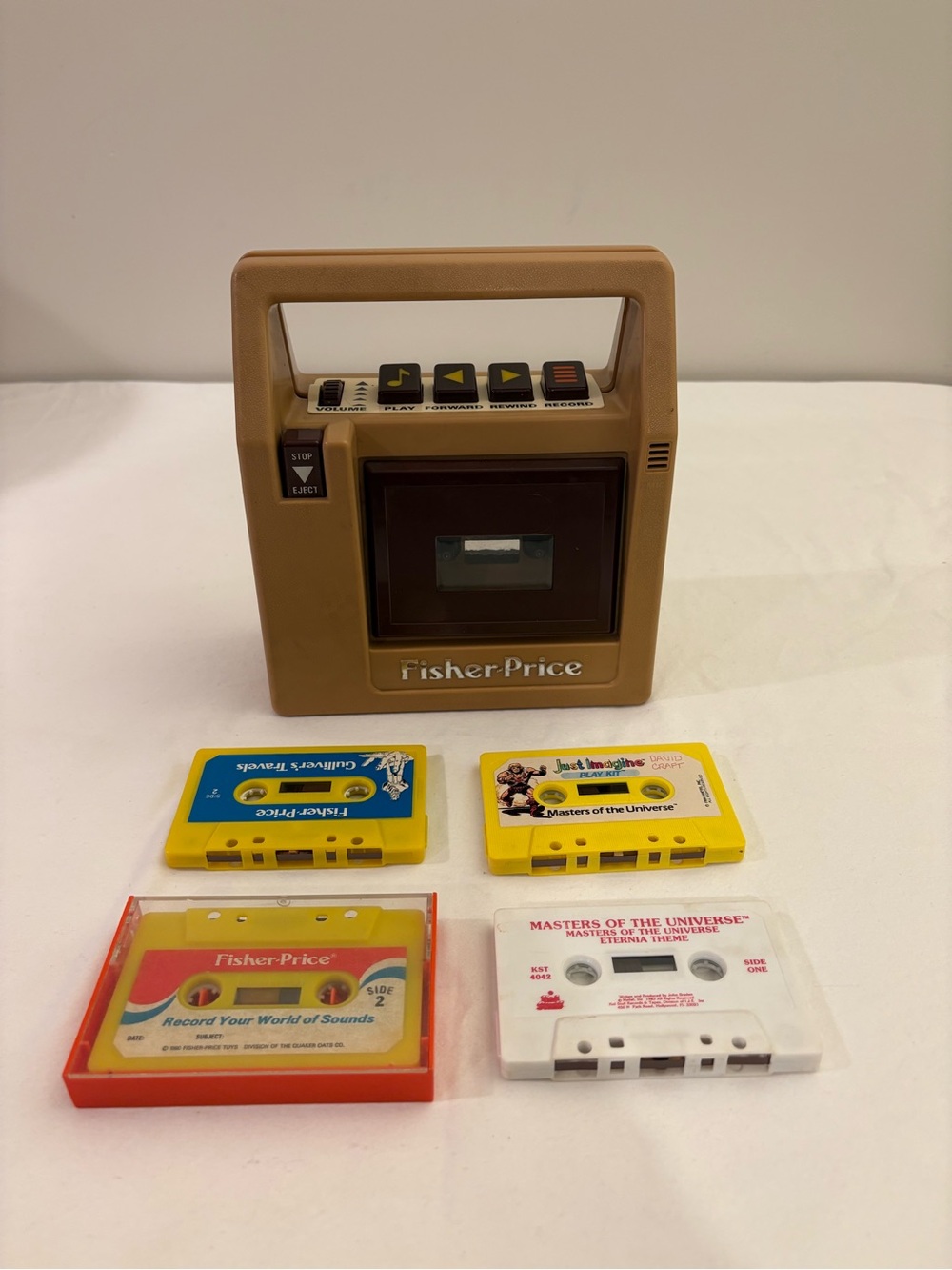 Fisher-Price Tan Portable Cassette Player with Four Colorful Kids Tapes
